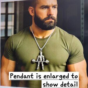 Weightlifter Bodybuilder Necklace Stainless Steel Silver Color 22" New